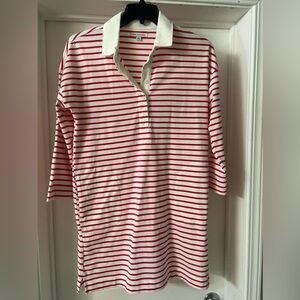 White and pink polo dress with pockets.